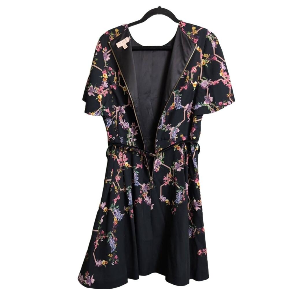 Ted Baker Vianna Gardens Frill Sleeve Dress A-line Black Floral Mini 5 = US 12 - Picture 6 of 15